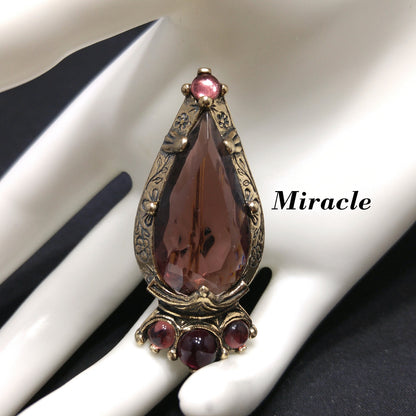 Miracle Purple Rhinestone Cabochon Brooch, 1950s Vintage Jewelry