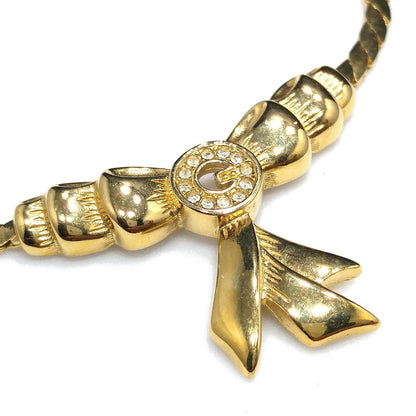 Givenchy Bow Pendant Necklace, Gold Plated, 1980s Vintage Jewelry