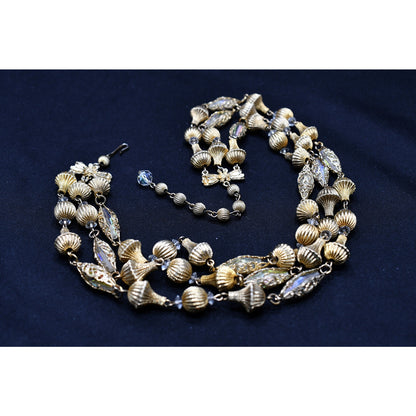 Vendome Gold Tone Crystal Beaded Necklace, 3 Strands, 1950s Vintage