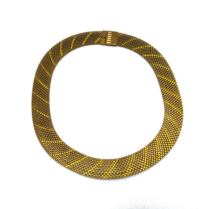 Art Deco Brass Mesh Necklace, Yellow Enamel, 1930s Vintage Jewelry