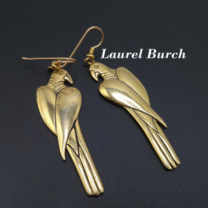 Laurel Burch Gold Plated Parrot Earrings, Gold Filled Ear Wires, 1980s Vintage Jewelry