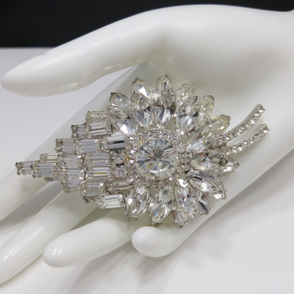 Juliana Heirloom Large Clear Rhinestone Brooch, D & E Jewelry, Rhodium Plated, Wedding