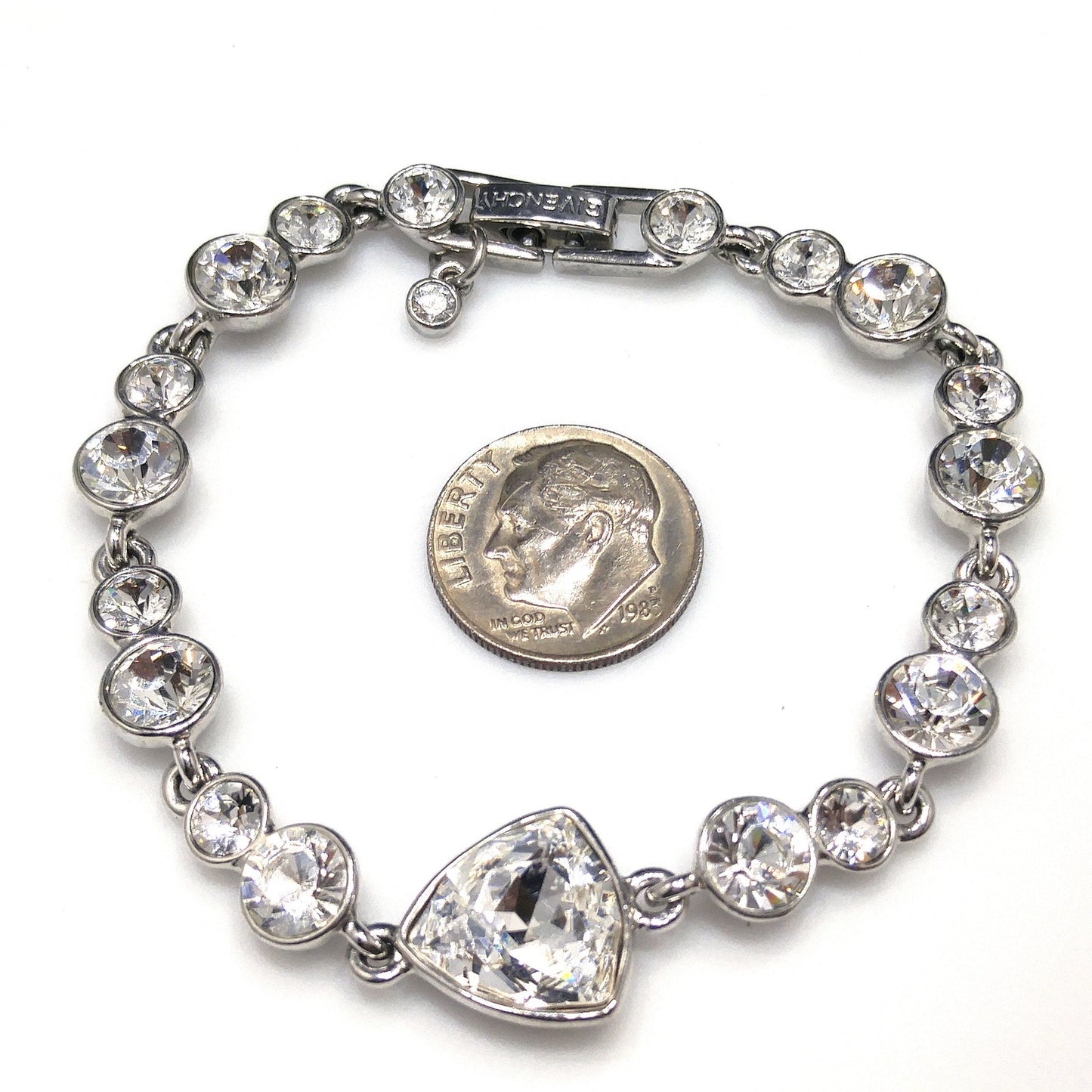 Vintage Givenchy Bracelet – Clear Rhinestone Links, Rhodium Plate, 1990s