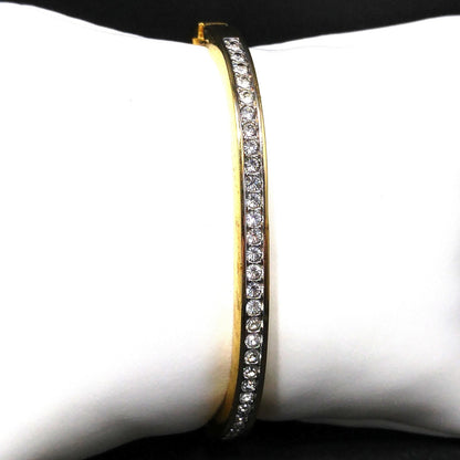 Vintage Swarovski Gold Plated Bangle Bracelet with Crystal Rhinestones, Swan Logo