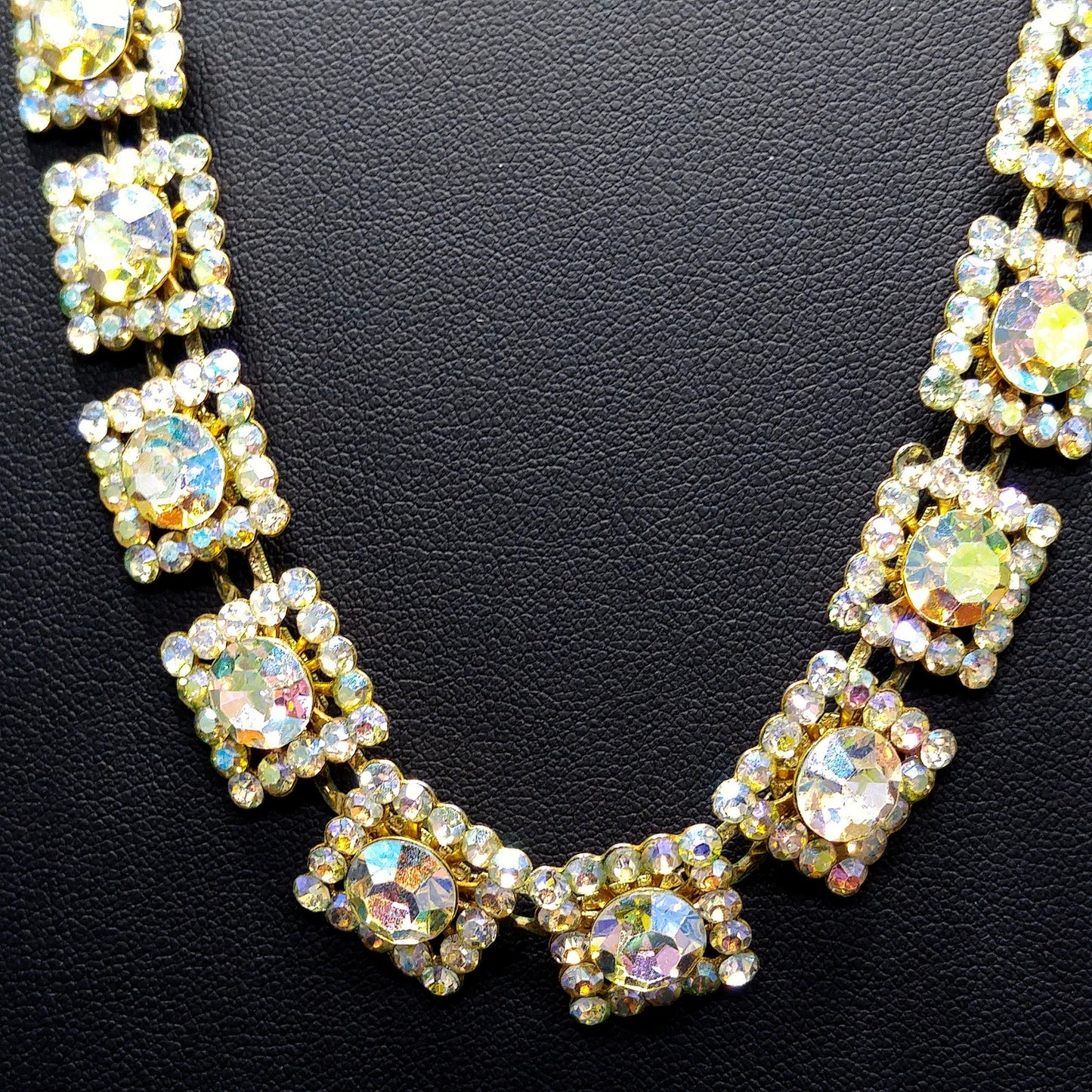Vintage 1960s Aurora Borealis Rhinestone Necklace & Earrings Set – Square Links