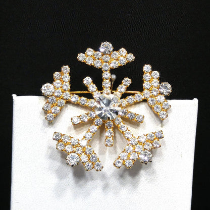 Eisenberg Ice Snowflake Brooch, Clear Rhinestones, Gold Plated, Vintage Jewelry