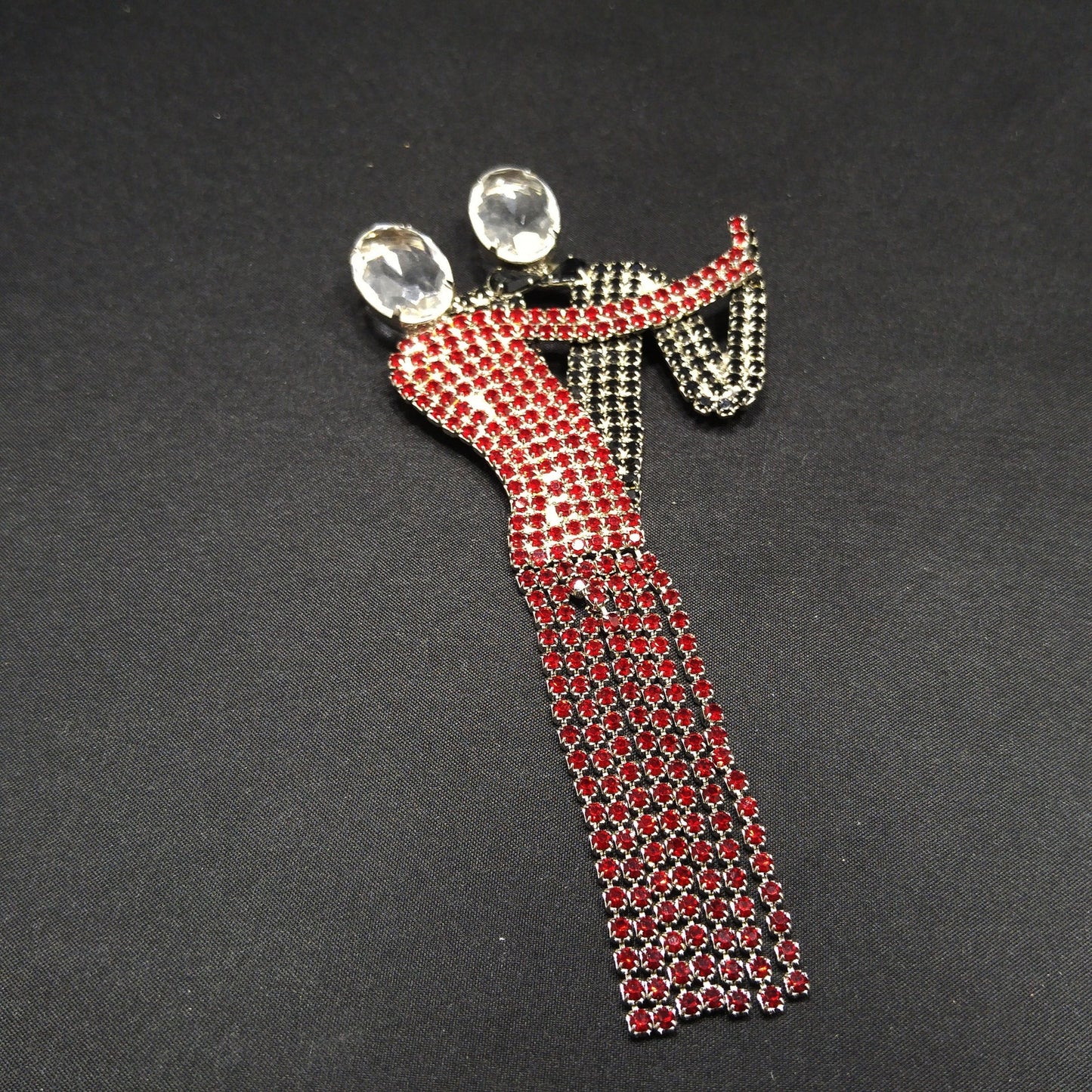 Dancing Couple Rhinestone Brooch, Dangling Fringe Dress, 1950s Vintage Jewelry