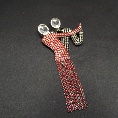 Dancing Couple Rhinestone Brooch, Dangling Fringe Dress, 1950s Vintage Jewelry