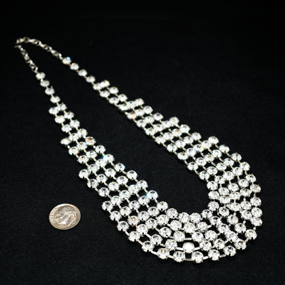 Vintage Clear Rhinestone Frontal Necklace, Rhodium Plating, 18 1/2 Inches, 1980s Vintage Jewelry
