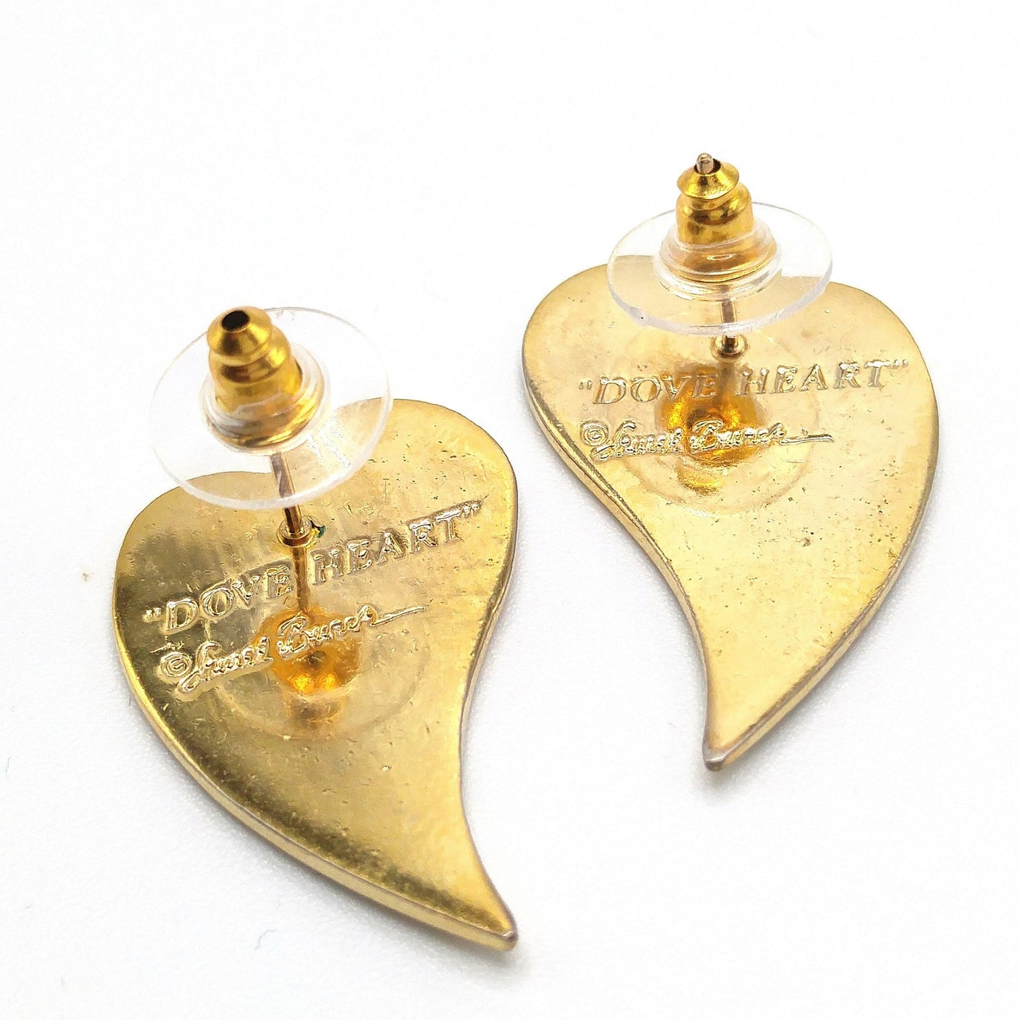 Vintage Laurel Burch "Dove Heart" Post Earrings, Cloisonne Enamel, Gold Plated
