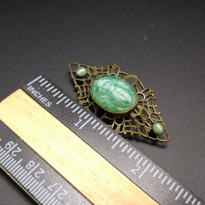 Czech Marbled Glass Scarab Brooch, Egyptian Revival, 1930s Vintage Jewelry