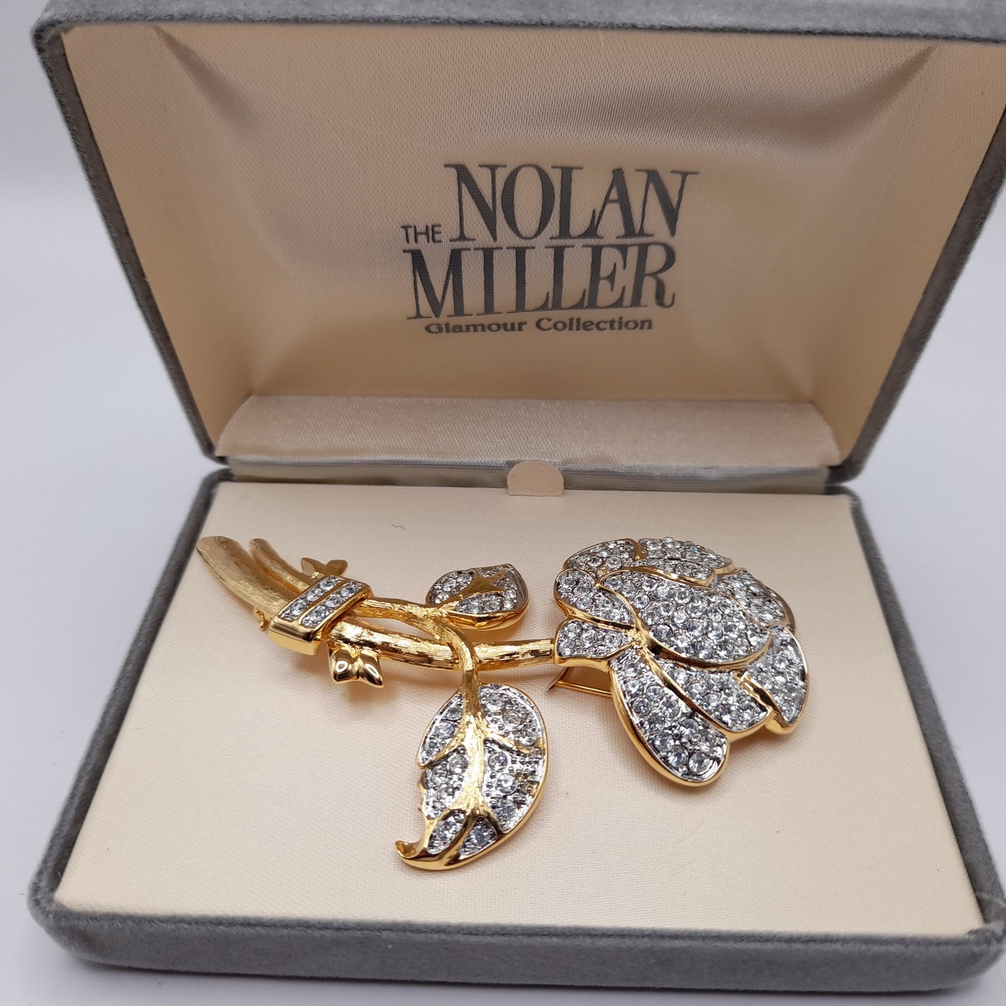 Vintage Nolan Miller Pave Rhinestone Gold Plated Large Brooch, Original Box, Vintage Gift