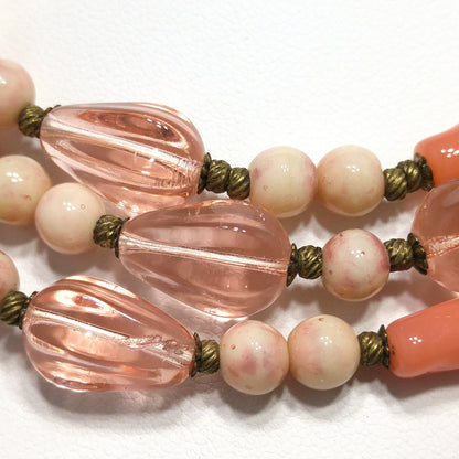 Miriam Haskell Pink Art Glass Bead Necklace 44” Long Vintage 1940s Signed