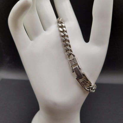 Givenchy Curb Chain Bracelet, Rhodium Plated, 7 3/4 Inches 1980s Vintage Jewelry