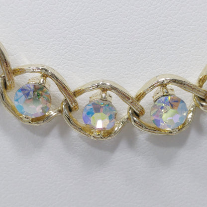 Aurora Borealis Rhinestone Necklace Bracelet & Earrings, Gold Plated, 1960s Vintage Jewelry