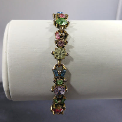 Hollycraft Pastel Rhinestone Bracelet, Stamped Copr 1955, 1950s Vintage Jewelry