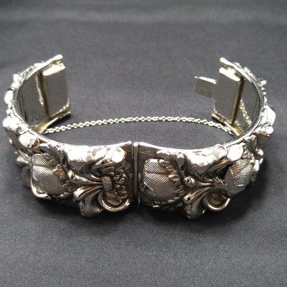 Whiting & Davis Antiqued Floral Wide Bracelet, Book Piece, 1970s Vintage Jewelry
