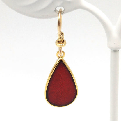 Vintage Laurel Burch Red Teardrop Earrings, Gold Plated, 1980s
